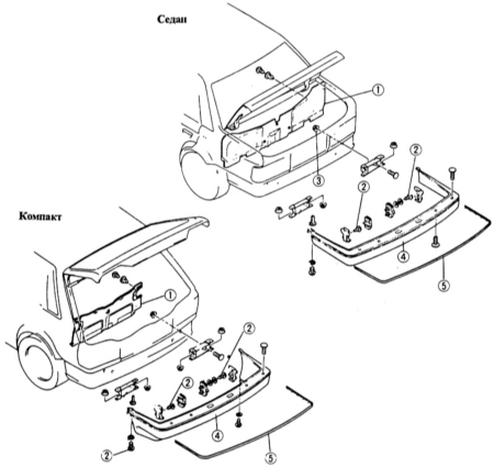  Снятие и установка заднего бампера Mazda 323
